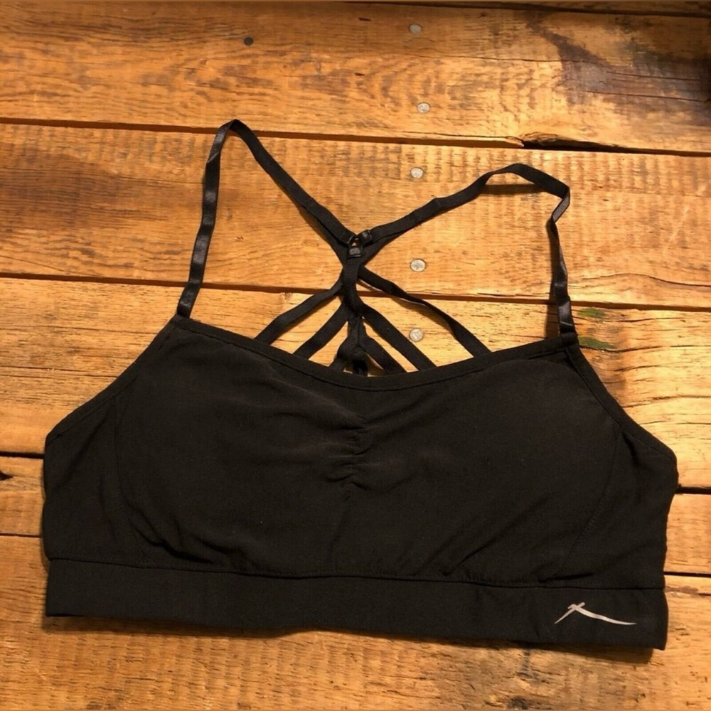 X by Gottex XL Black Sports Bra Strappy Crossback Pullover Moister Wicking